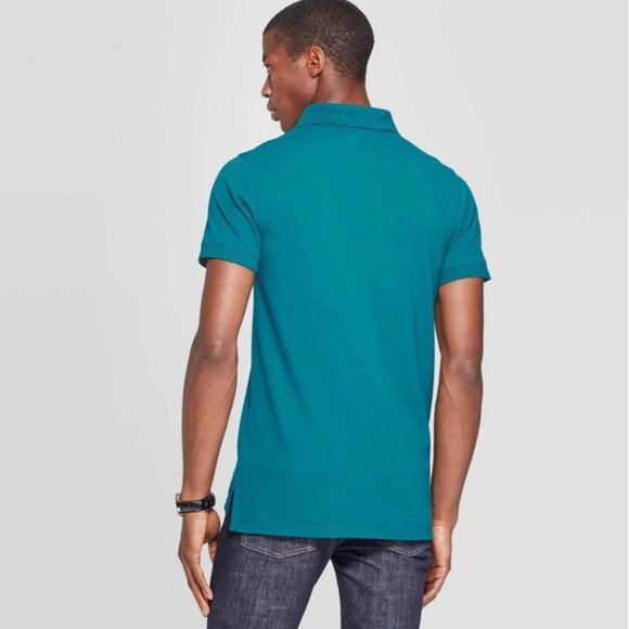 Goodfellow Mens Short Sleeve Loring Polo Shirt Teal Blue Coastal Wave Small - Picture 4 of 6